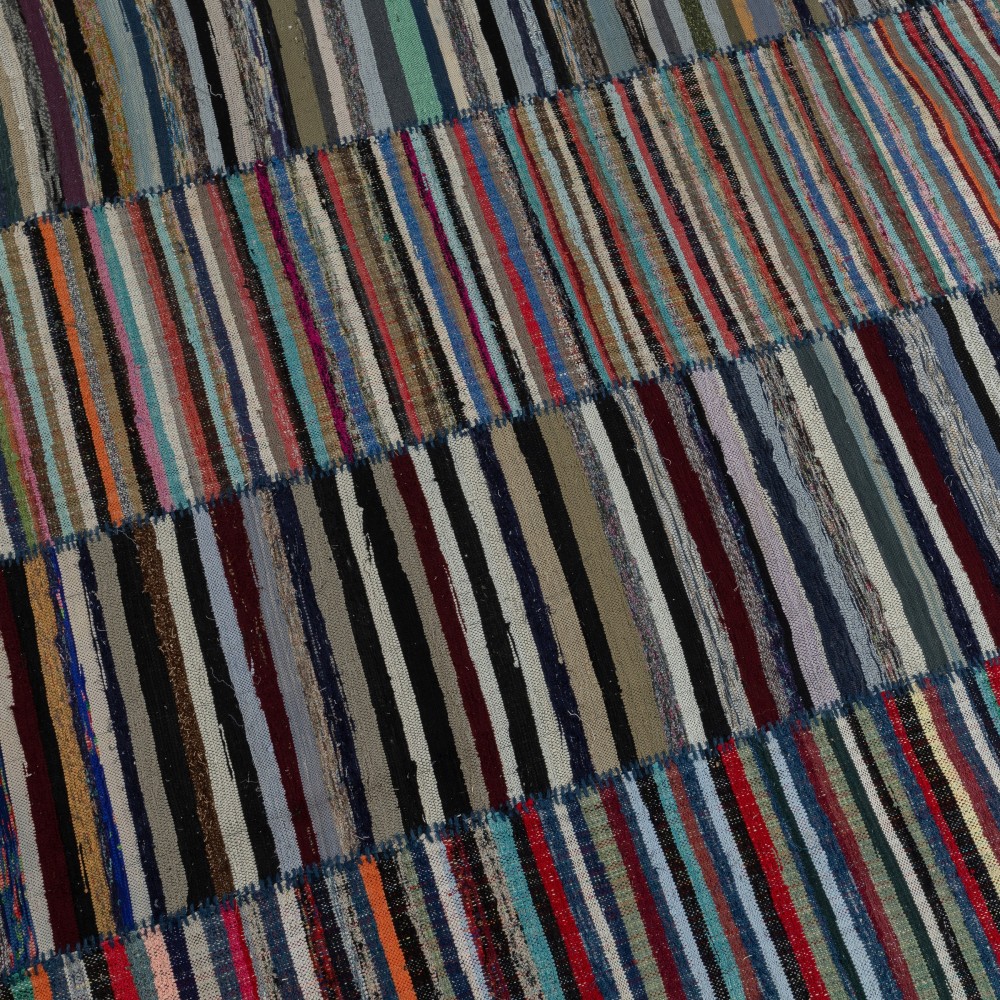Turkish Handwoven Kilim. Vintage Cotton Rag Rug. Colorful Striped Boho Carpet