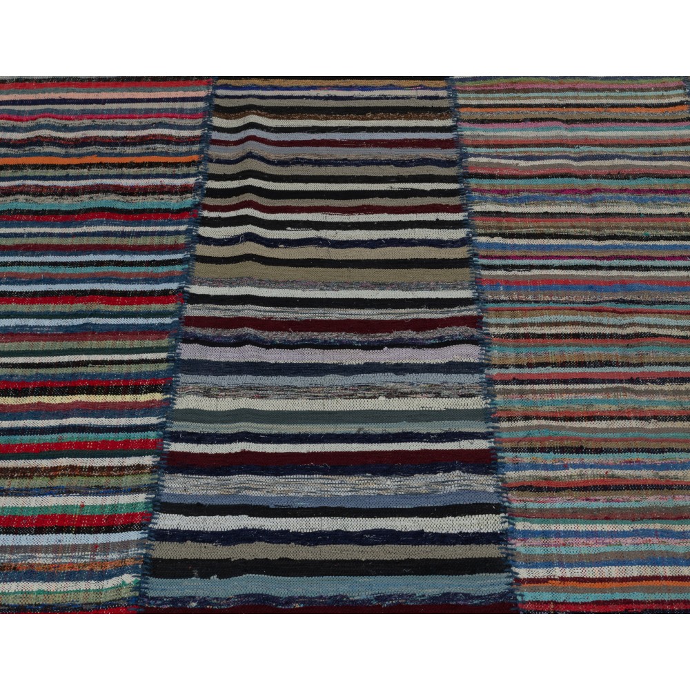 Turkish Handwoven Kilim. Vintage Cotton Rag Rug. Colorful Striped Boho Carpet
