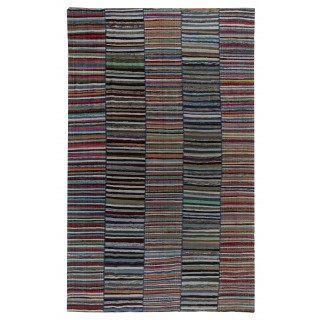 Turkish Handwoven Kilim. Vintage Cotton Rag Rug. Colorful Striped Boho Carpet