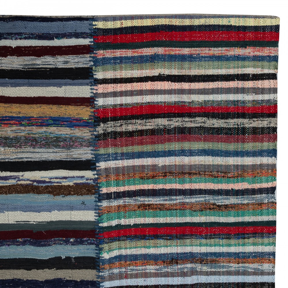 Turkish Handwoven Kilim. Vintage Cotton Rag Rug. Colorful Striped Boho Carpet