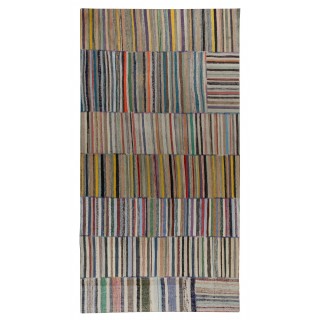 Vintage Colorful Large Kilim. Handwoven Turkish Cotton Rag Rug. Adjustable Size Option