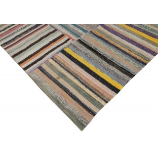 Vintage Colorful Large Kilim. Handwoven Turkish Cotton Rag Rug. Adjustable Size Option