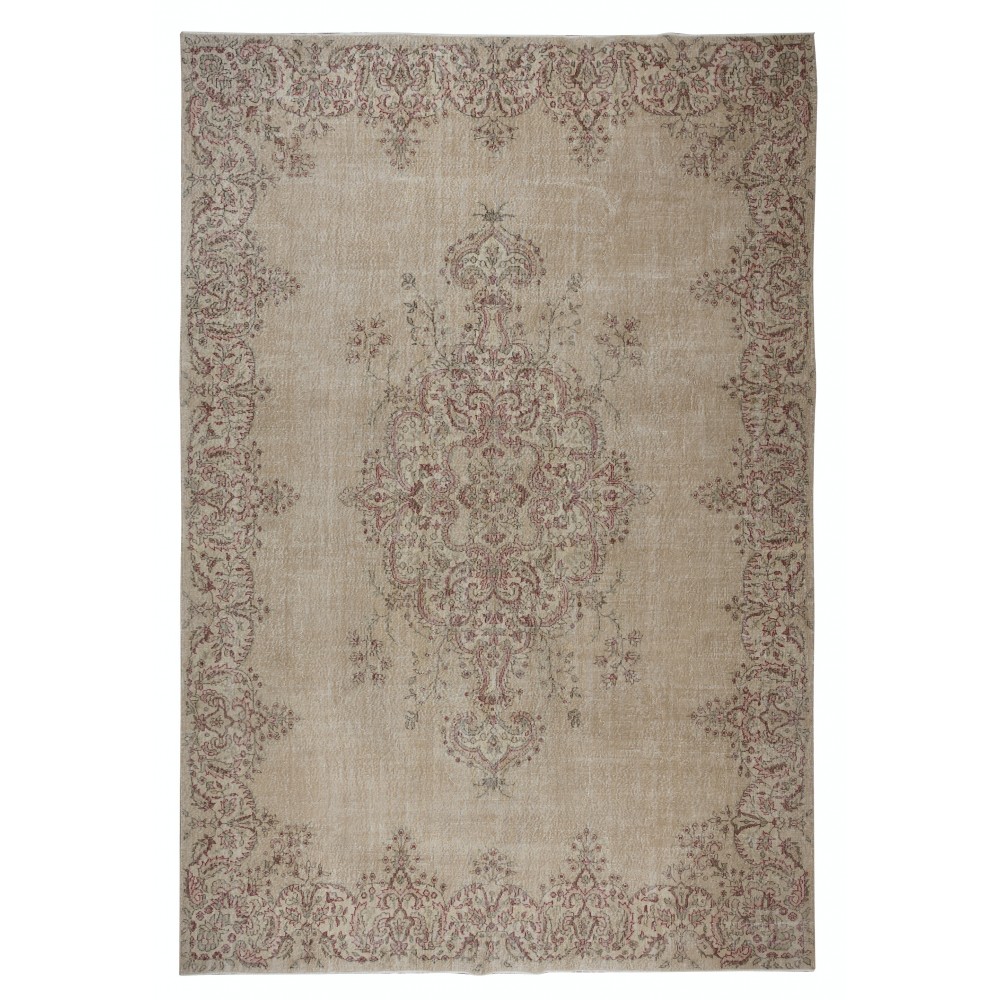 Vintage Wool Area Rug. Handmade Turkish Large Carpet for Farmhouse & Country Style Decoration