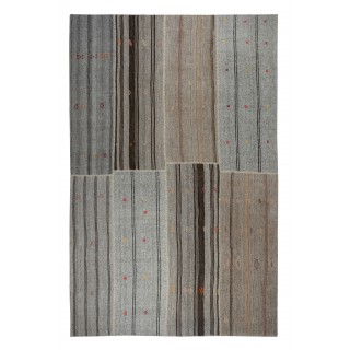 Vintage Gray Kilim. Adjustable Hand-Woven Carpet. Large Rug