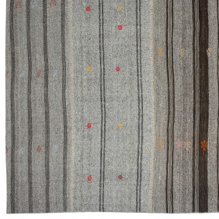 Vintage Gray Kilim. Adjustable Hand-Woven Carpet. Large Rug
