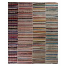 Handmade Turkish Kilim. Vintage Cotton Rag Rug. Multicolored Stripe Pattern Carpet