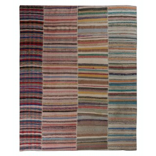 Handmade Turkish Kilim. Vintage Cotton Rag Rug. Multicolored Stripe Pattern Carpet