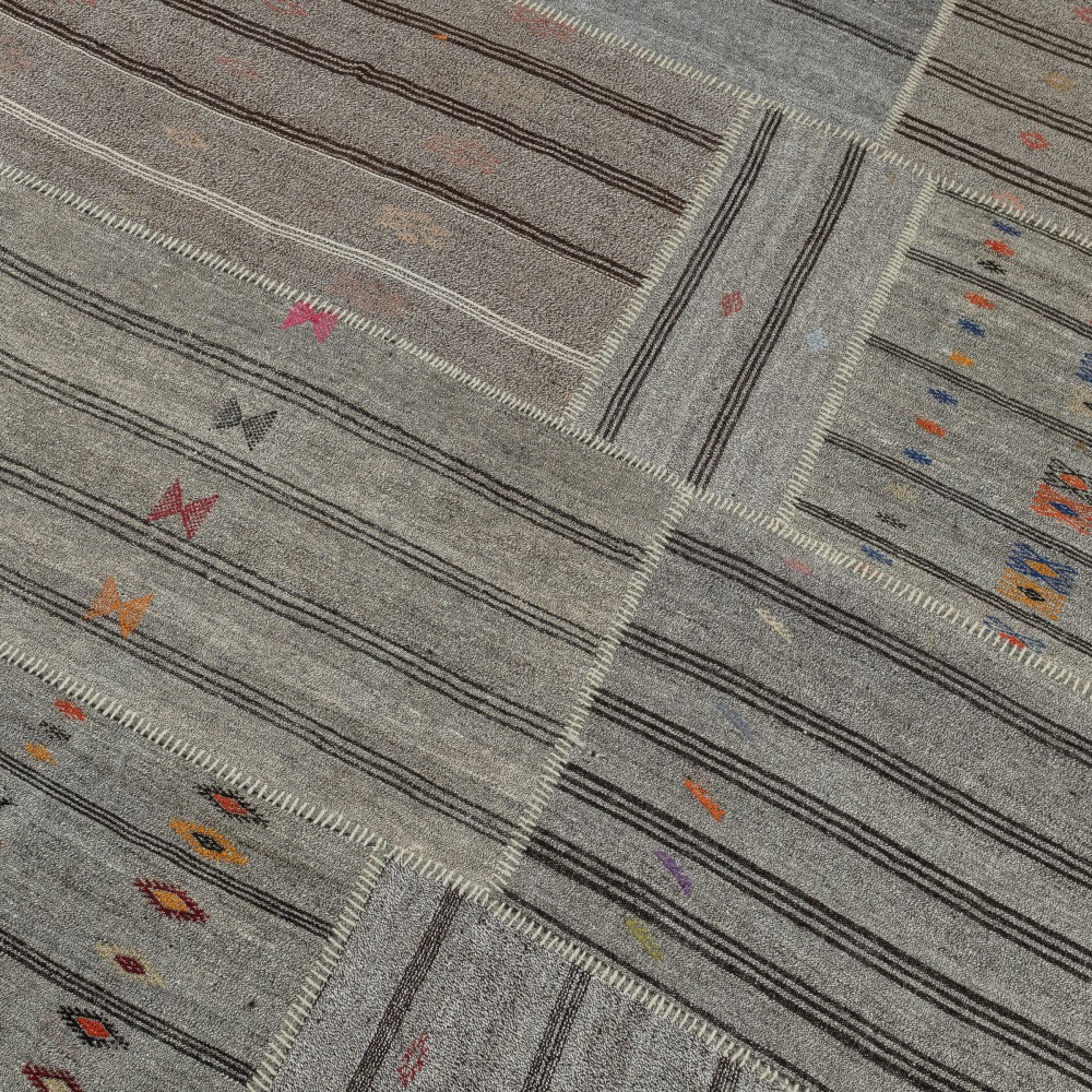 Adjustable Vintage Gray Kilim. Cotton & Goat Hair Rug. Large Carpet Adjustable Vintage Gray Kilim. Cotton & Goat Hair Rug. Large Carpet