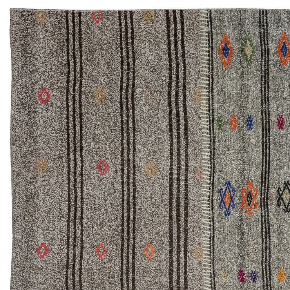Adjustable Vintage Gray Kilim. Cotton & Goat Hair Rug. Large Carpet Adjustable Vintage Gray Kilim. Cotton & Goat Hair Rug. Large Carpet