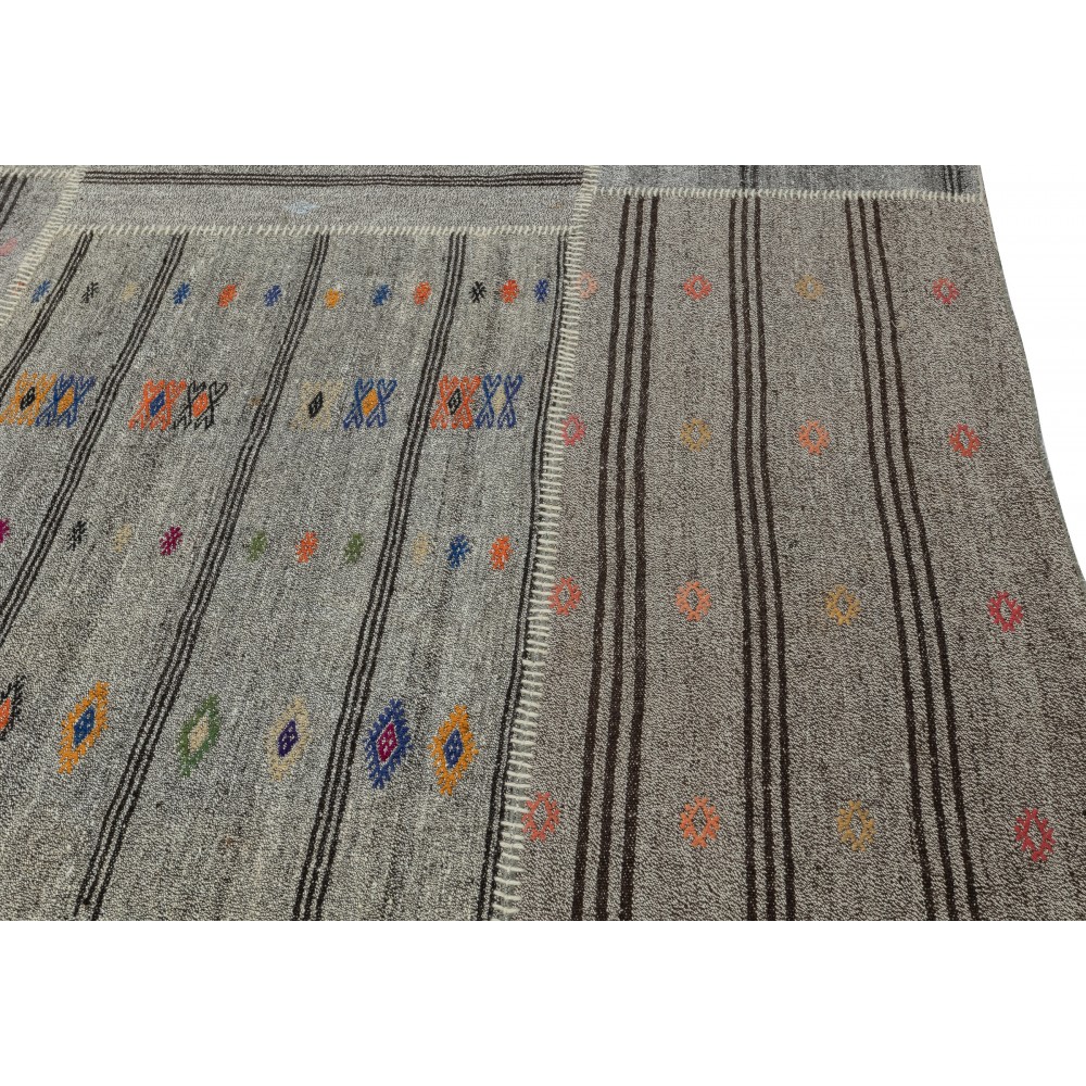 Adjustable Vintage Gray Kilim. Cotton & Goat Hair Rug. Large Carpet Adjustable Vintage Gray Kilim. Cotton & Goat Hair Rug. Large Carpet