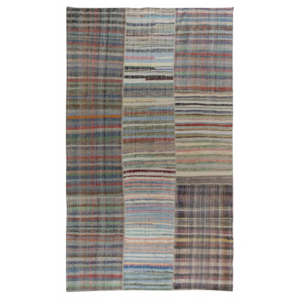 Multicolored Striped Kilim. Handwoven Cotton Turkish Rag Rug. Vintage Oversize Carpet. Adjustable Size