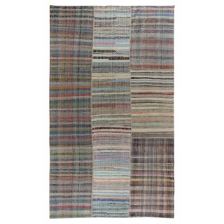 Multicolored Striped Kilim. Handwoven Cotton Turkish Rag Rug. Vintage Oversize Carpet. Adjustable Size