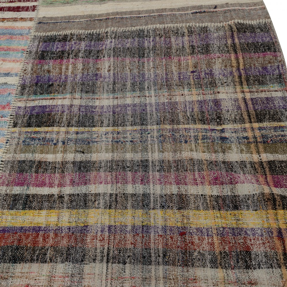 Multicolored Striped Kilim. Handwoven Cotton Turkish Rag Rug. Vintage Oversize Carpet. Adjustable Size
