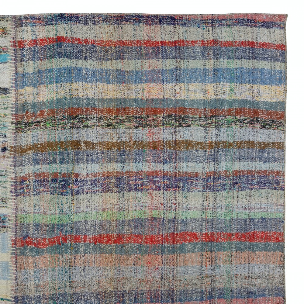 Multicolored Striped Kilim. Handwoven Cotton Turkish Rag Rug. Vintage Oversize Carpet. Adjustable Size