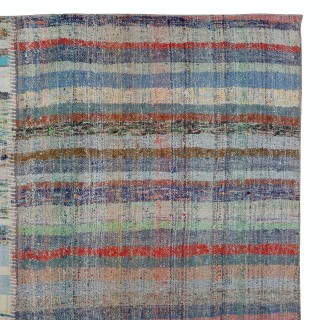 Multicolored Striped Kilim. Handwoven Cotton Turkish Rag Rug. Vintage Oversize Carpet. Adjustable Size