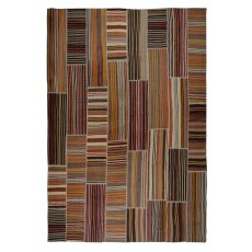 Handmade Vintage Turkish Kilim Patchwork Rug, Striped Wool Carpet