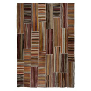 Handmade Vintage Turkish Kilim Patchwork Rug, Striped Wool Carpet