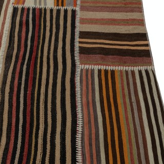 Handmade Vintage Turkish Kilim Patchwork Rug, Striped Wool Carpet