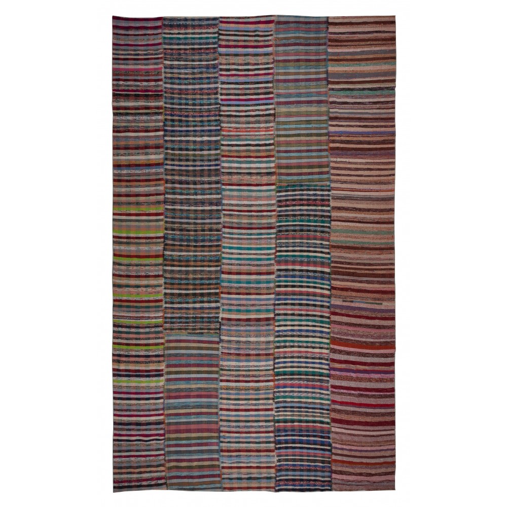 Adjustable Oversize Rag Rug. Vintage Handmade Turkish Cotton Kilim. Colorful Stripes Carpet