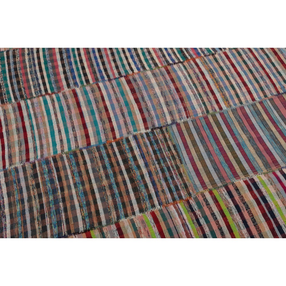 Adjustable Oversize Rag Rug. Vintage Handmade Turkish Cotton Kilim. Colorful Stripes Carpet