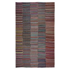 Adjustable Oversize Rag Rug. Vintage Handmade Turkish Cotton Kilim. Colorful Stripes Carpet