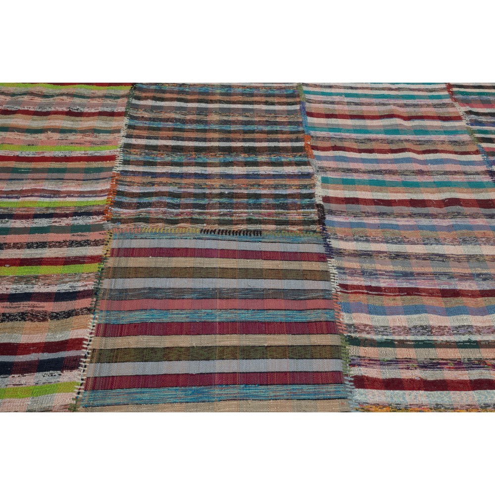 Adjustable Oversize Rag Rug. Vintage Handmade Turkish Cotton Kilim. Colorful Stripes Carpet