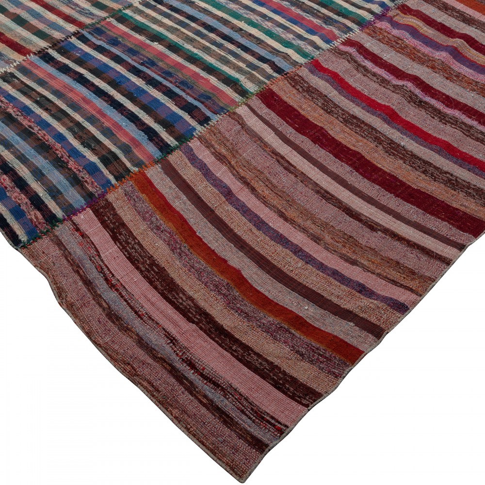 Adjustable Oversize Rag Rug. Vintage Handmade Turkish Cotton Kilim. Colorful Stripes Carpet