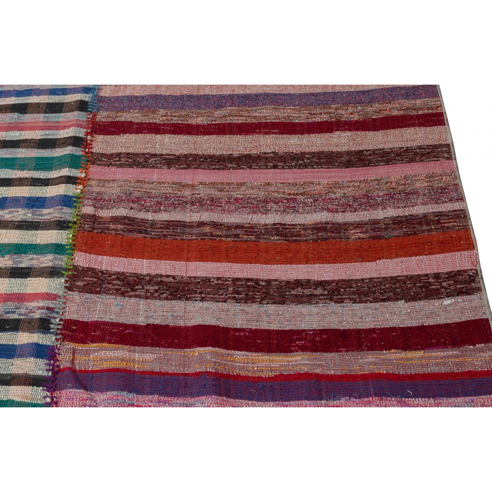 Adjustable Oversize Rag Rug. Vintage Handmade Turkish Cotton Kilim. Colorful Stripes Carpet