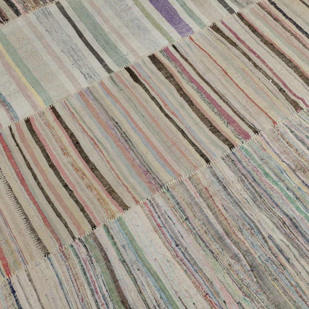 Adjustable Oversize Kilim. Handwoven Cotton Turkish Rag Rug. Vintage Colorful Banded Carpet Adjustable Oversize Kilim. Handwoven Cotton Turkish Rag Rug. Vintage Colorful Banded Carpet