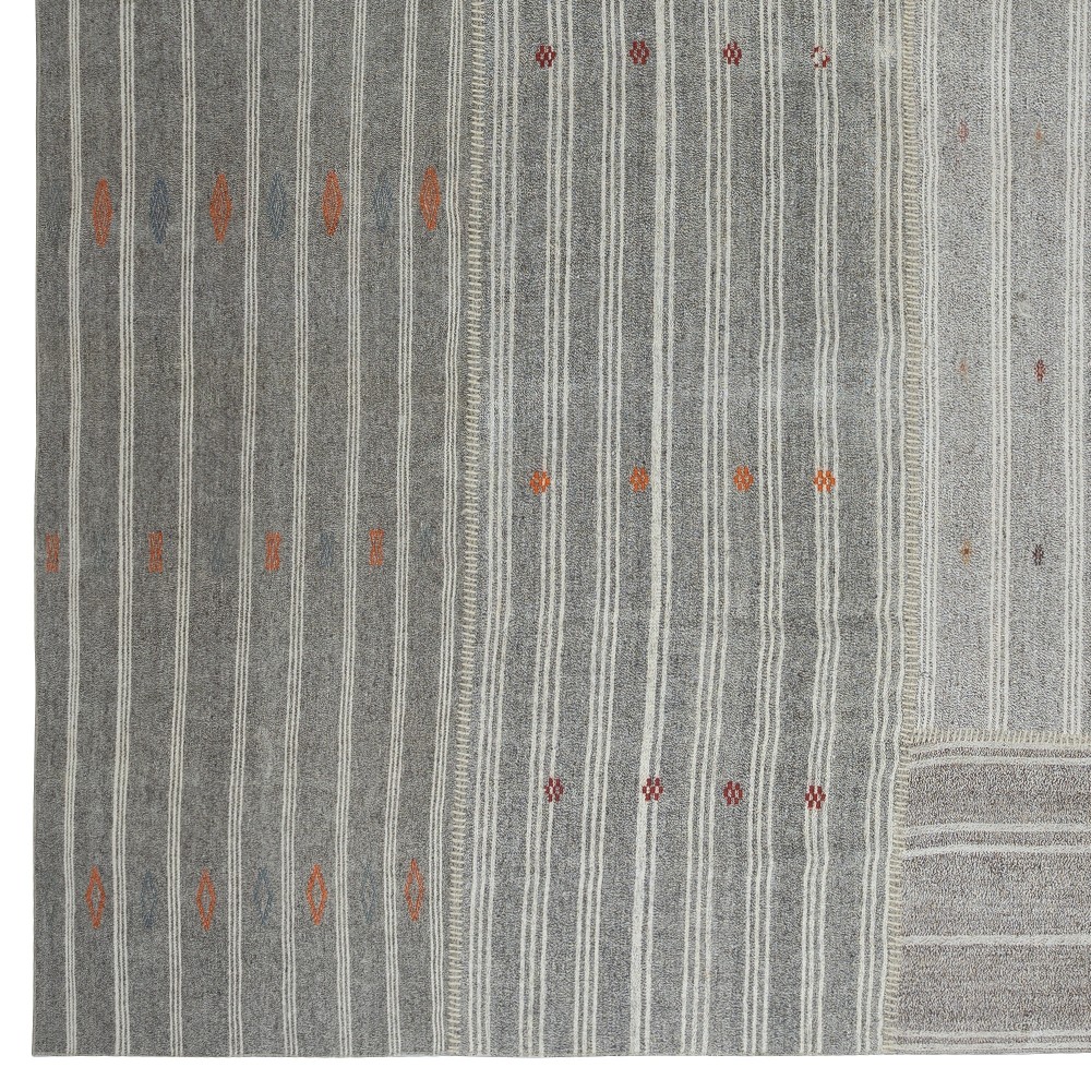 Adjustable Vintage Gray Kilim Rug. Cotton & Goat Hair. Oversize Carpet Adjustable Vintage Gray Kilim Rug. Cotton & Goat Hair. Oversize Carpet
