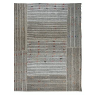 Vintage Gray Kilim. Turkish Handwoven Cotton & Goat Hair Rug. Flat-weave Large Carpet