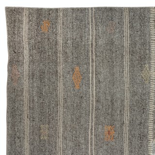 Vintage Gray Kilim. Turkish Handwoven Cotton & Goat Hair Rug. Flat-weave Large Carpet