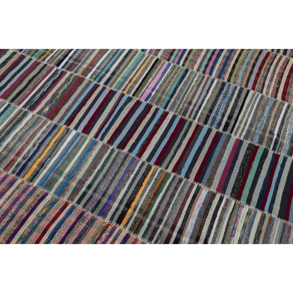 Adjustable Vintage Cotton Rag Rug. Handmade Striped Kilim. Multicolor Large Carpet Adjustable Vintage Cotton Rag Rug. Handmade Striped Kilim. Multicolor Large Carpet