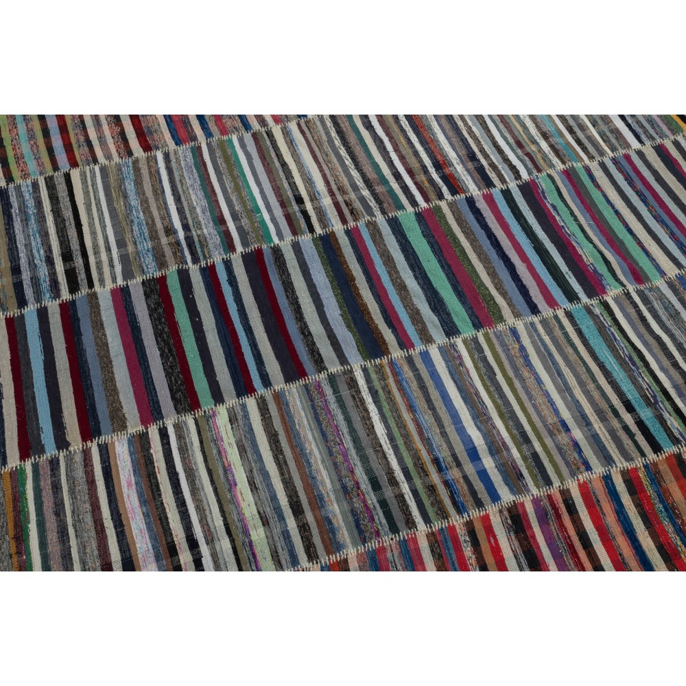 Adjustable Vintage Cotton Rag Rug. Handmade Striped Kilim. Multicolor Large Carpet Adjustable Vintage Cotton Rag Rug. Handmade Striped Kilim. Multicolor Large Carpet