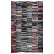 Adjustable Vintage Cotton Rag Rug. Handmade Striped Kilim. Multicolor Large Carpet