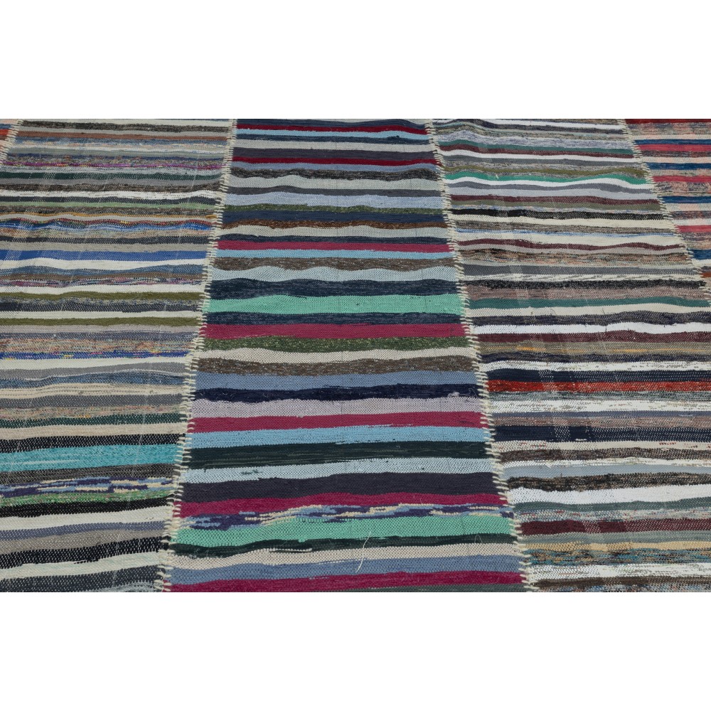 Adjustable Vintage Cotton Rag Rug. Handmade Striped Kilim. Multicolor Large Carpet Adjustable Vintage Cotton Rag Rug. Handmade Striped Kilim. Multicolor Large Carpet