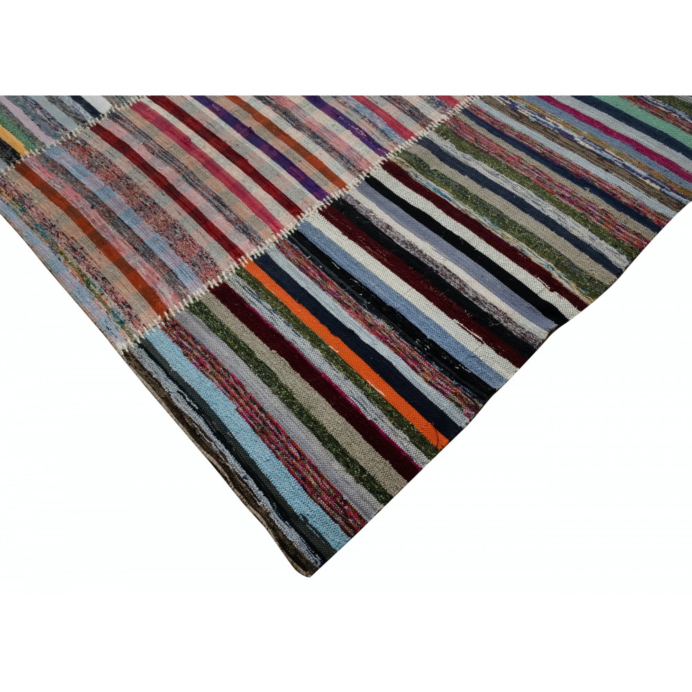 Adjustable Vintage Cotton Rag Rug. Handmade Striped Kilim. Multicolor Large Carpet Adjustable Vintage Cotton Rag Rug. Handmade Striped Kilim. Multicolor Large Carpet