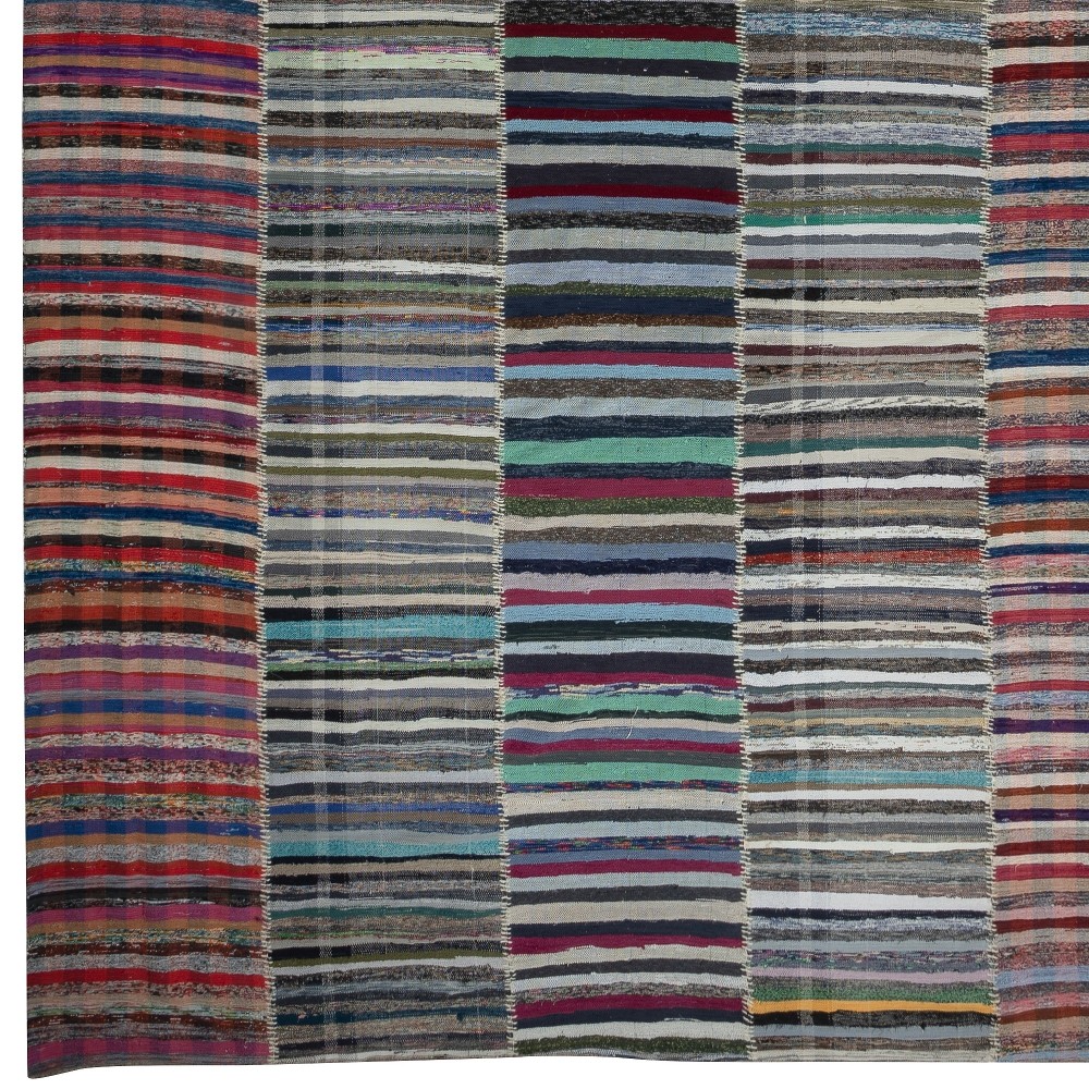 Adjustable Vintage Cotton Rag Rug. Handmade Striped Kilim. Multicolor Large Carpet Adjustable Vintage Cotton Rag Rug. Handmade Striped Kilim. Multicolor Large Carpet