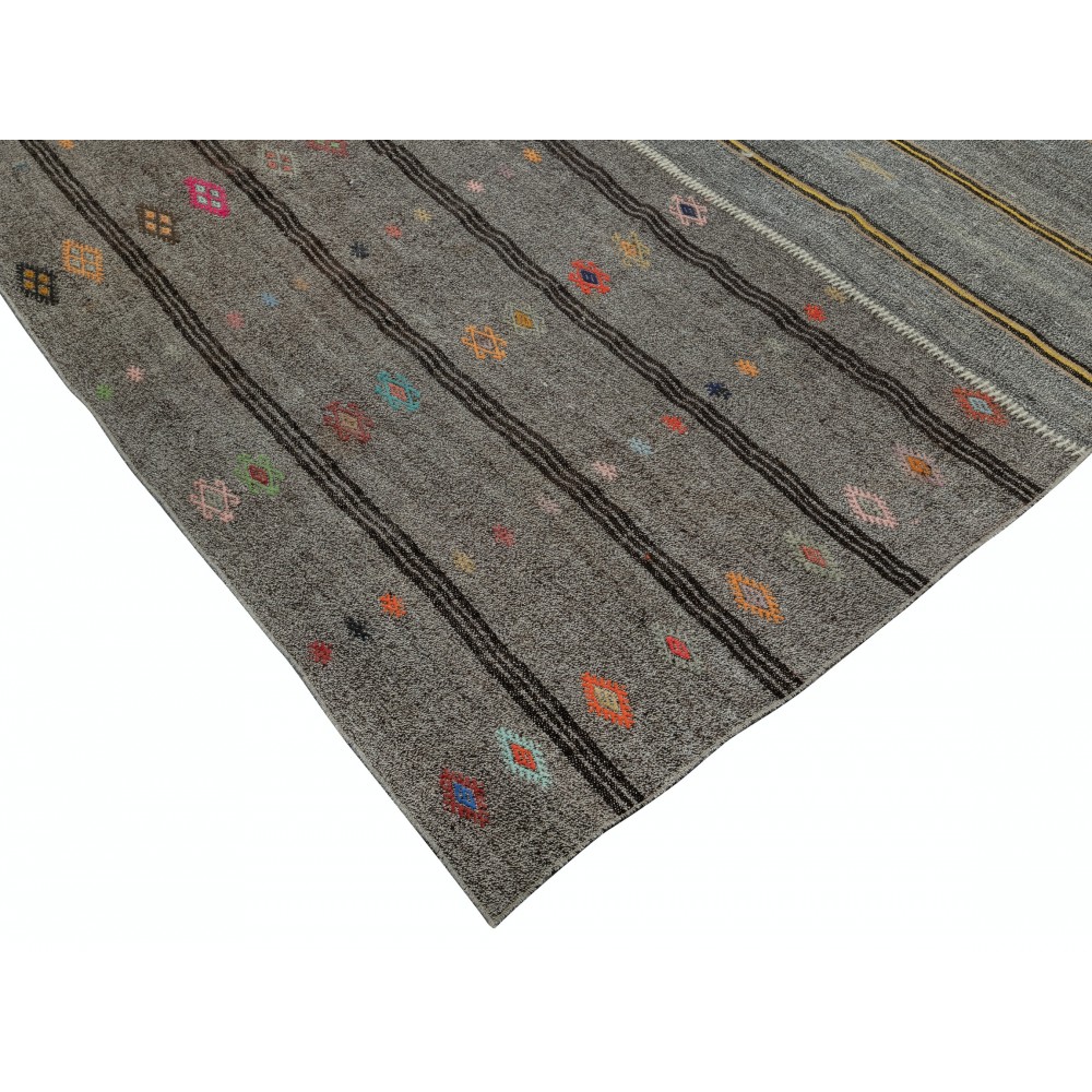 Adjustable Size Vintage Turkish Kilim. Gray Cotton & Goat Hair Rug. Handmade Oversize Carpet Adjustable Size Vintage Turkish Kilim. Gray Cotton & Goat Hair Rug. Handmade Oversize Carpet