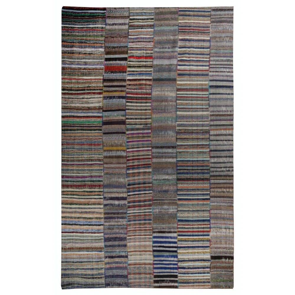 Vintage Turkish Kilim. Adjustable Size. Handmade Cotton Rag Rug. Multicolored Striped Oversize Carpet. Vintage Turkish Kilim. Adjustable Size. Handmade Cotton Rag Rug. Multicolored Striped Oversize Carpet.