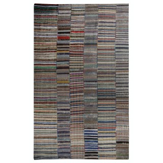 Vintage Turkish Kilim. Adjustable Size. Handmade Cotton Rag Rug. Multicolored Striped Oversize Carpet.