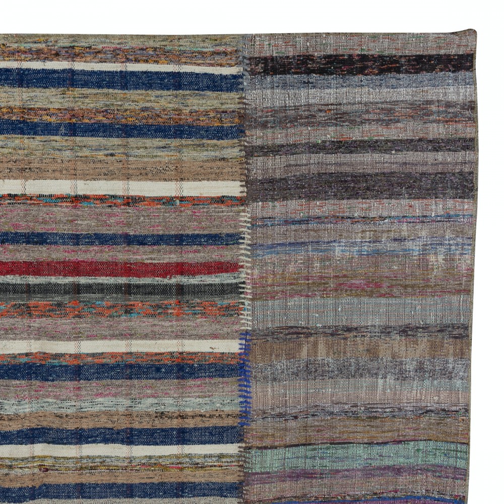 Vintage Turkish Kilim. Adjustable Size. Handmade Cotton Rag Rug. Multicolored Striped Oversize Carpet. Vintage Turkish Kilim. Adjustable Size. Handmade Cotton Rag Rug. Multicolored Striped Oversize Carpet.