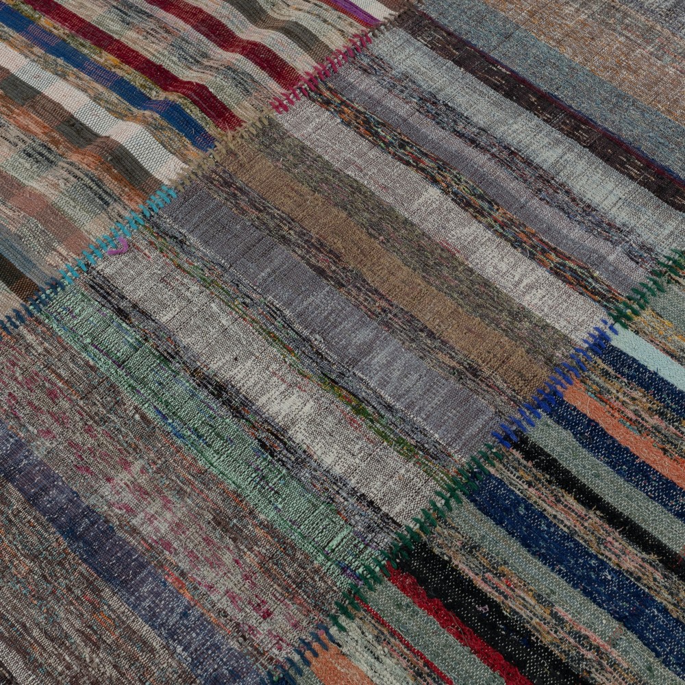 Vintage Turkish Kilim. Adjustable Size. Handmade Cotton Rag Rug. Multicolored Striped Oversize Carpet. Vintage Turkish Kilim. Adjustable Size. Handmade Cotton Rag Rug. Multicolored Striped Oversize Carpet.