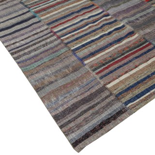 Vintage Turkish Kilim. Adjustable Size. Handmade Cotton Rag Rug. Multicolored Striped Oversize Carpet.