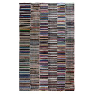 Vintage Oversize Kilim. Handwoven Cotton Rag Rug. Colorful Turkish Carpet. Adjustable Size