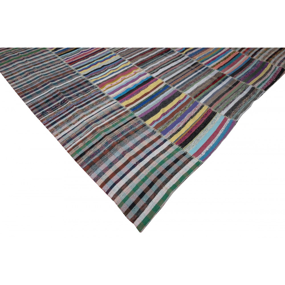Vintage Oversize Kilim. Handwoven Cotton Rag Rug. Colorful Turkish Carpet. Adjustable Size Vintage Oversize Kilim. Handwoven Cotton Rag Rug. Colorful Turkish Carpet. Adjustable Size