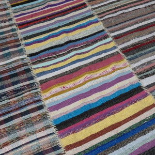 Vintage Oversize Kilim. Handwoven Cotton Rag Rug. Colorful Turkish Carpet. Adjustable Size