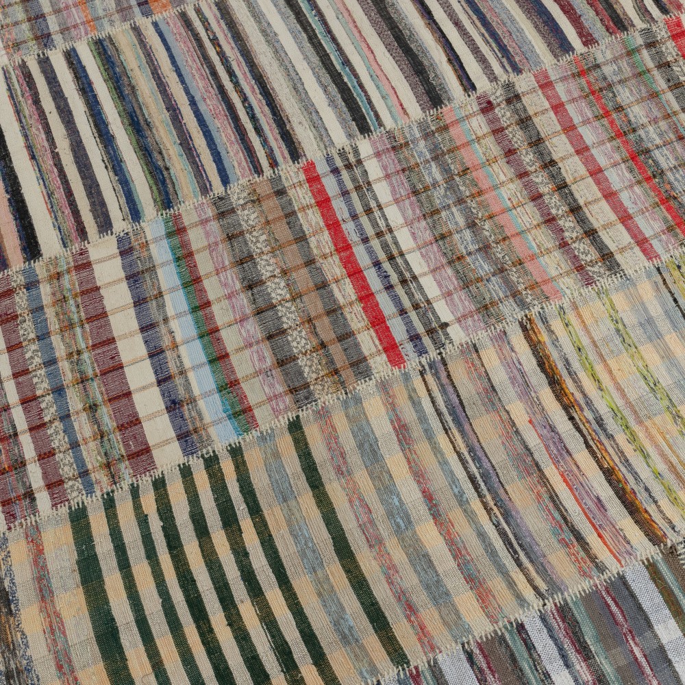 Adjustable Vintage Oversize Rag Rug. Handmade Striped Kilim. Multicolor Cotton Carpet Adjustable Vintage Oversize Rag Rug. Handmade Striped Kilim. Multicolor Cotton Carpet