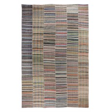 Adjustable Vintage Oversize Rag Rug. Handmade Striped Kilim. Multicolor Cotton Carpet