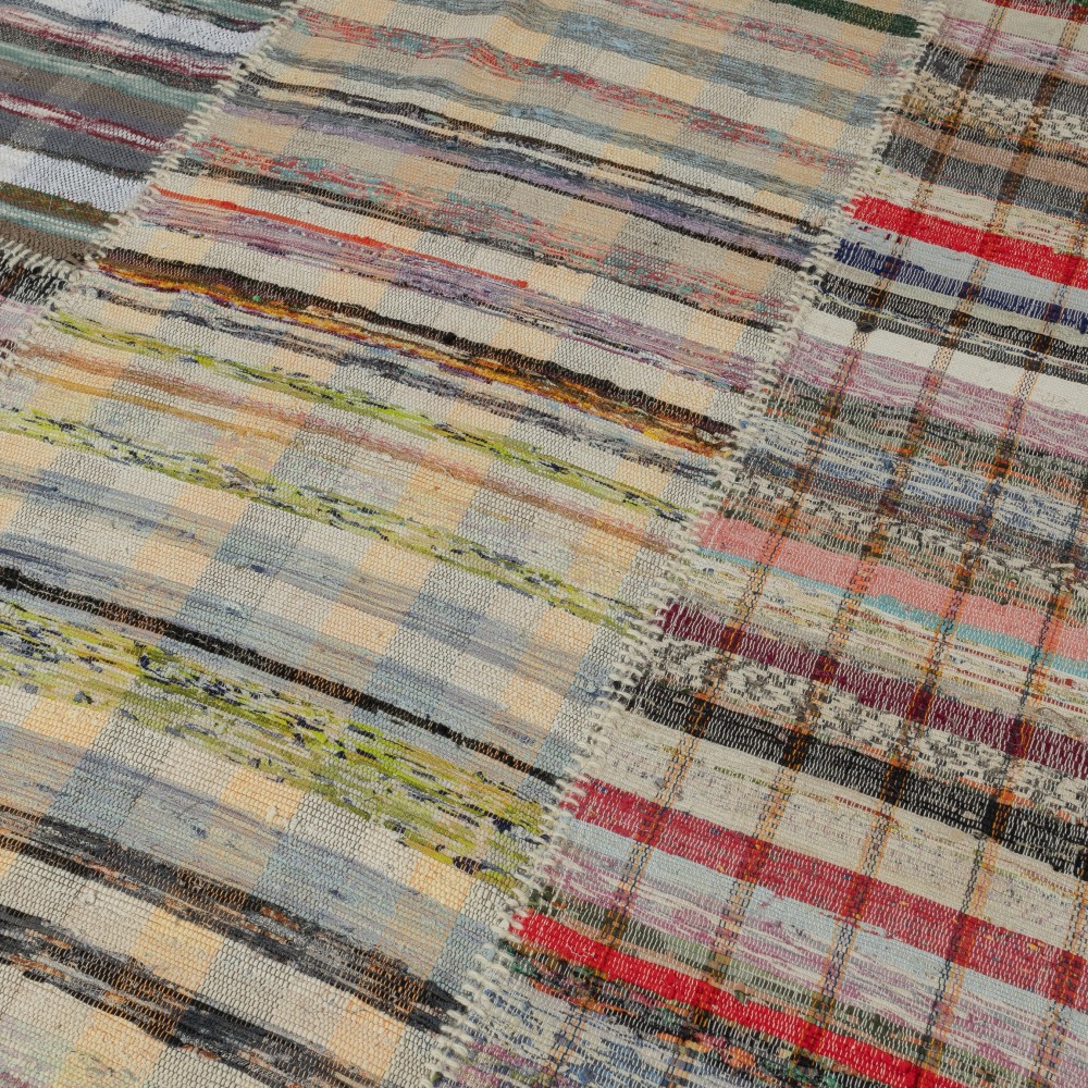 Adjustable Vintage Oversize Rag Rug. Handmade Striped Kilim. Multicolor Cotton Carpet Adjustable Vintage Oversize Rag Rug. Handmade Striped Kilim. Multicolor Cotton Carpet